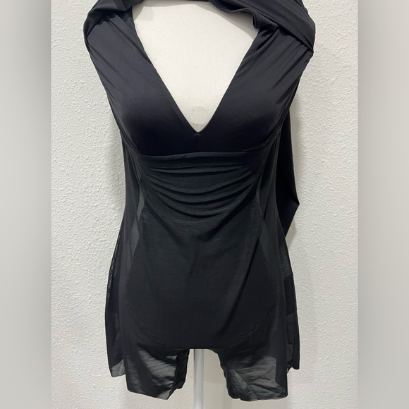 POPILUSH Shapewear Ruched Long Sleeve Faux Wrap Slimming Midi Dress EUC - Picture 6 of 12